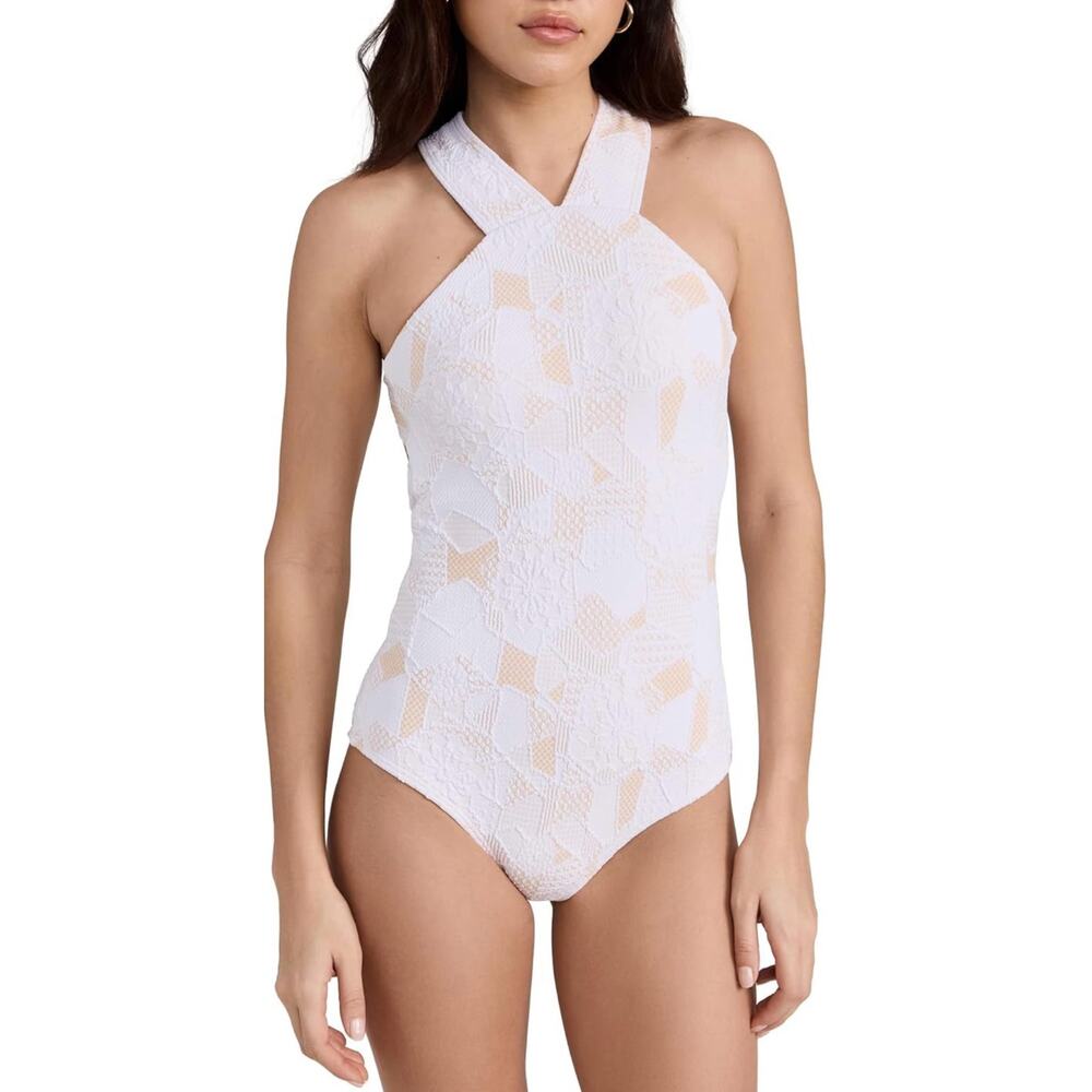Shoshanna Swimwear | High Neck One Piece‎ | White/Tan | NWT | SZ 8
